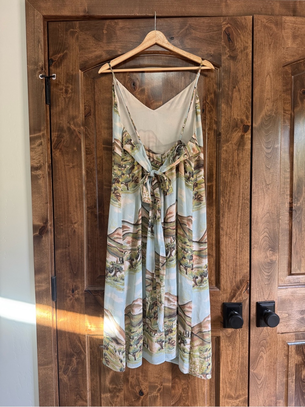Reformation Scenic Mountain Print Slip Dress — Light Blue & Olive Green - Picture 3 of 5
